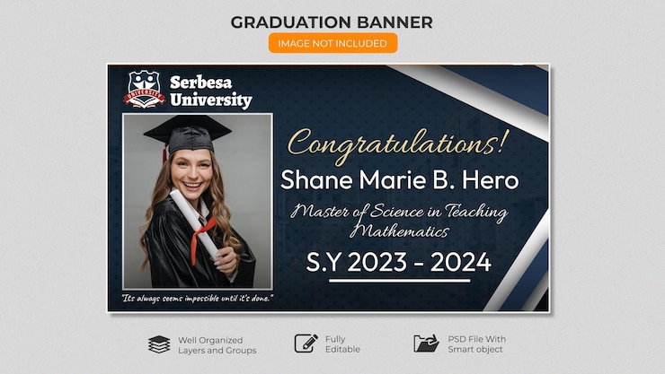 PSD una pancarta para una ceremonia de graduación con una foto de un graduado.