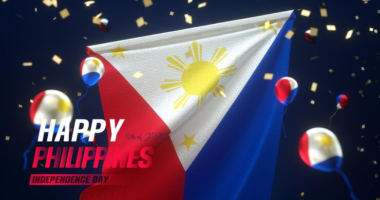 PSD una pancarta del día de la independencia de filipinas con una bandera filipina y algunos globos bonitos en el centro