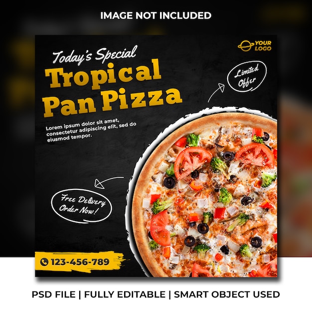 Pancarta tropical pizza redes sociales banner cuadrado anuncios