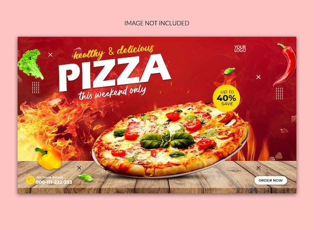 PSD pancarta web de redes sociales de pizza súper deliciosa.