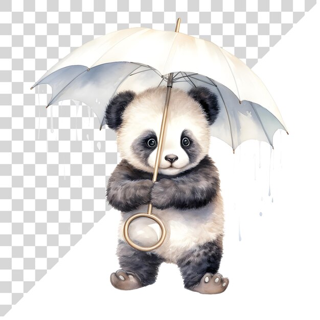 PSD panda de acuarela de dibujos animados con paraguas en un fondo transparente