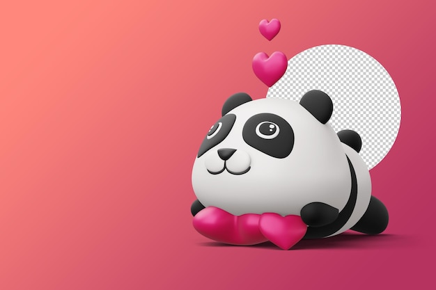 PSD panda bonito com renderização 3d de animal fofo de coração