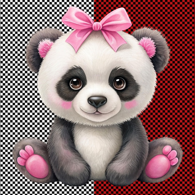 PSD panda branco e rosa em fundo transparente
