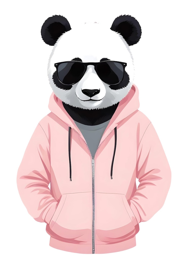 PSD panda con capucha animales divertidos y geniales ilustración de personajes gráfico vectorial