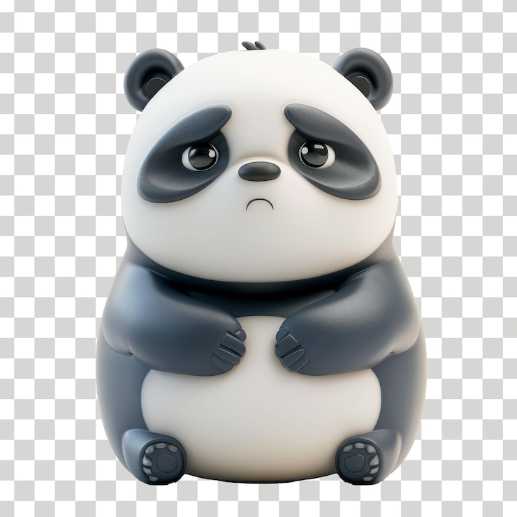 un panda con una cara triste se sienta en un fondo blanco
