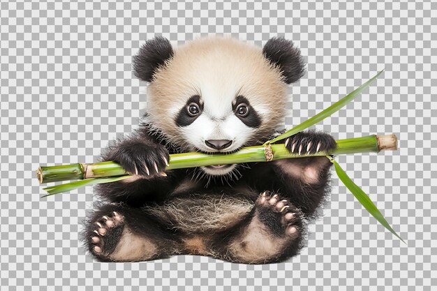 un panda comiendo bambú en un fondo transparente