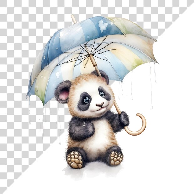 PSD panda de aquarela de desenho animado com guarda-chuva em um fundo transparente