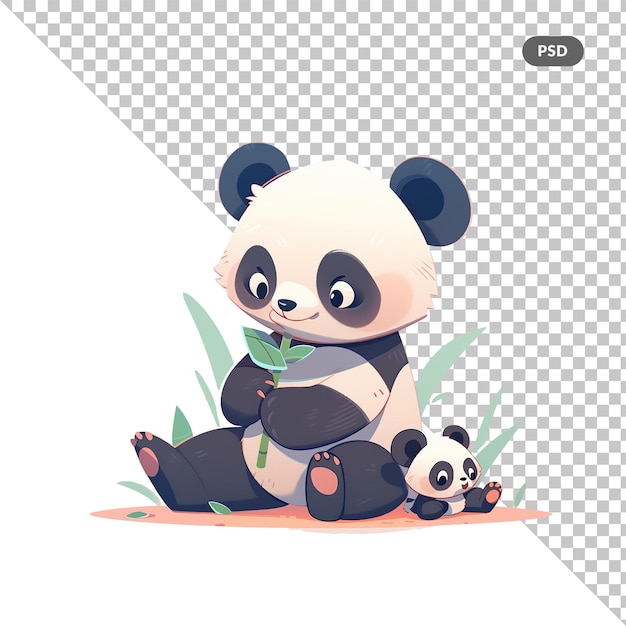 Panda de dibujos animados lindo madre y bebé panda