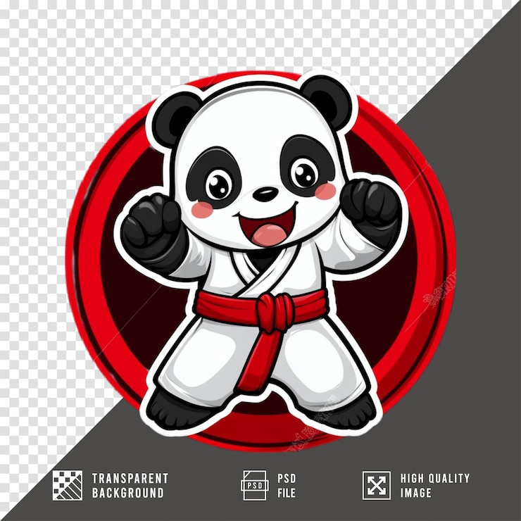 PSD panda de dibujos animados con traje de karate en un fondo transparente
