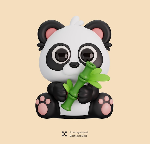 PSD panda fofo segurando animais isolados de bambu e ícone de comida estilo desenho animado conceito renderização 3d