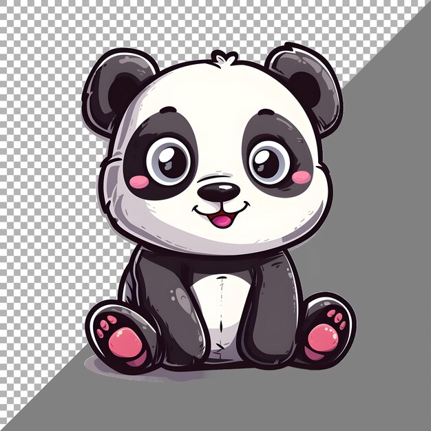 Panda lindo con estilo de pegatina de corazones en fondo transparente generado por ai