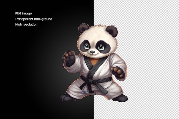 PSD un panda lindo en un uniforme blanco de karate listo para luchar fondo eliminado