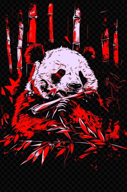 PSD panda mastigando bambu com um fundo florestal poster desig psd art design concept poster banner