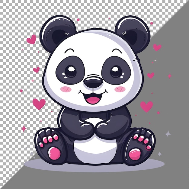 PSD un panda mignon avec un autocollant au cœur sur un fond transparent généré par ai