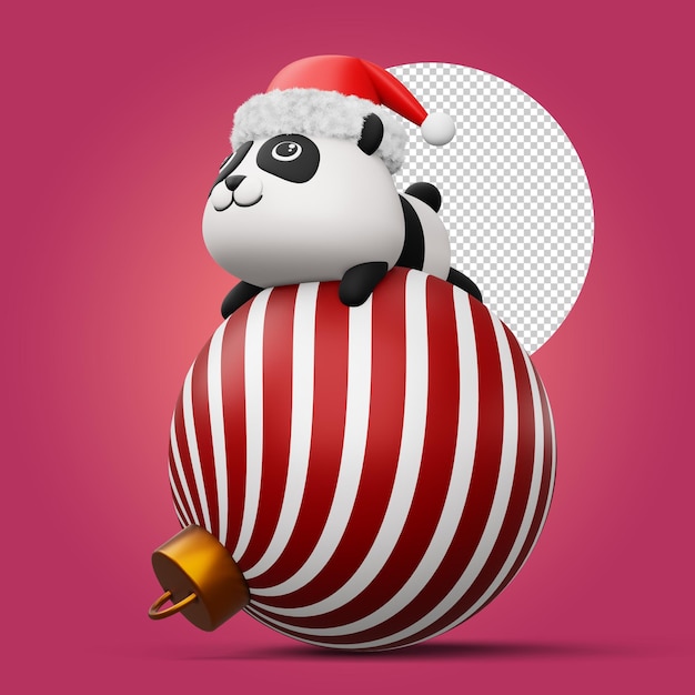 Panda Mignon Avec Chapeau De Noël Joyeux Noël Rendu 3d