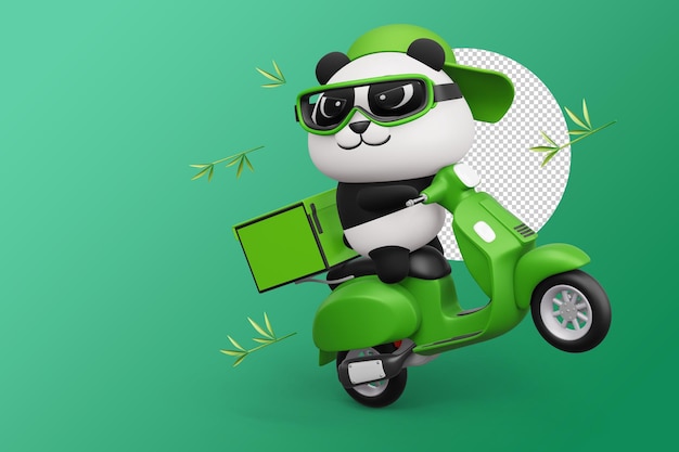 Panda Mignon Chevauchant Une Livraison De Panda De Moto Rendu 3d