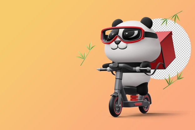 Panda mignon équitation scooter panda livraison rendu 3d