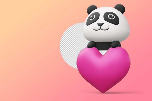 Panda Mignon Avec Rendu 3d Animal Mignon Coeur