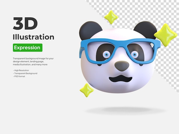 PSD panda mit lustiger brille emoticon cartoon 3d-renderillustration