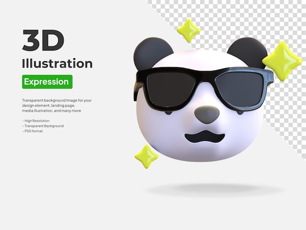 PSD panda mit schwarzer brille emoticon cartoon 3d-darstellung