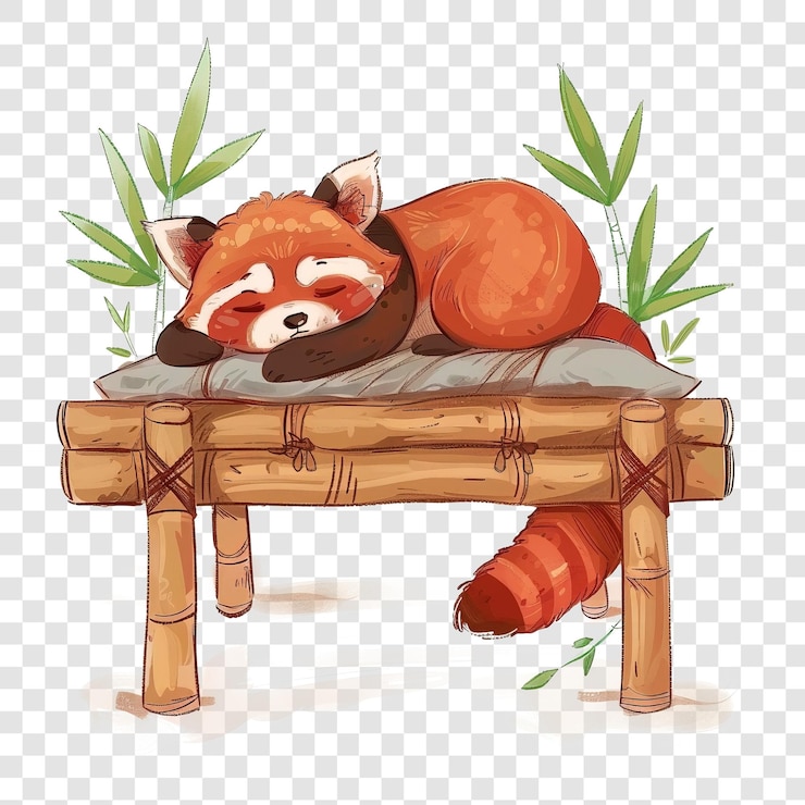 PSD panda rojo dormido aislado sobre un fondo transparente