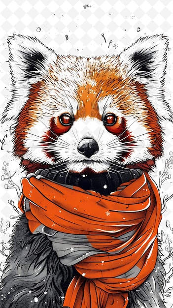 PSD panda rojo con un pañuelo y una expresión curiosa cartel diseño de animales esbozo arte colecciones vectoriales