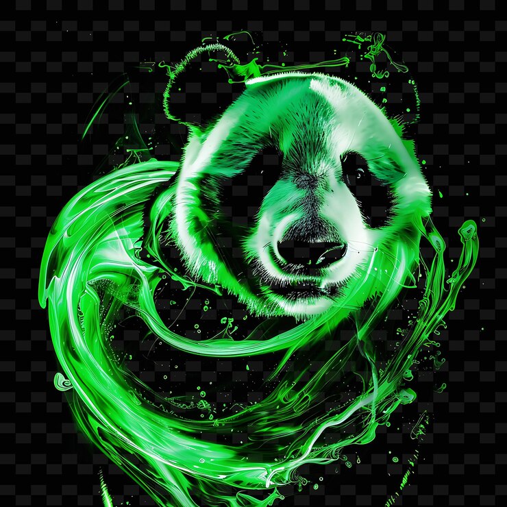 PSD un panda con sprays verdes y negros y verdes y la palabra panda