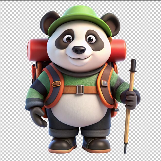 PSD un panda en uniforme militaire avec une valise.