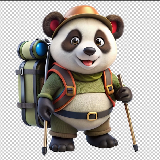PSD un panda en uniforme militaire avec une valise.