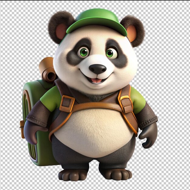 PSD un panda en uniforme militaire avec une valise.