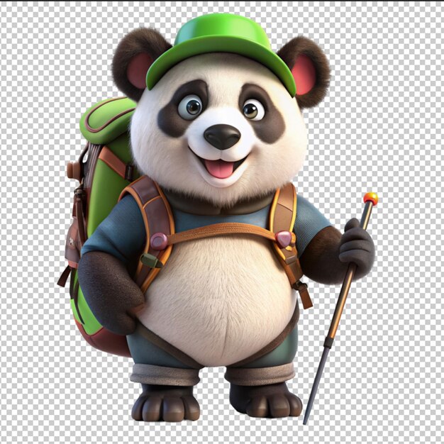 PSD un panda en uniforme militaire avec une valise.