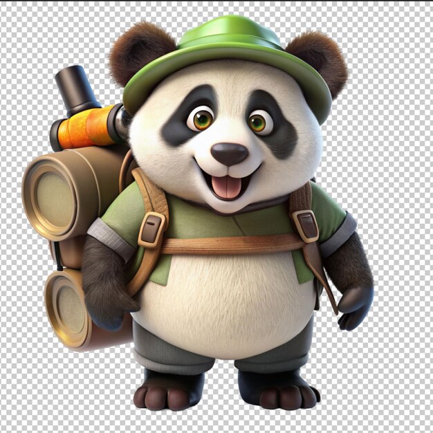 Panda en un uniforme militar con una maleta