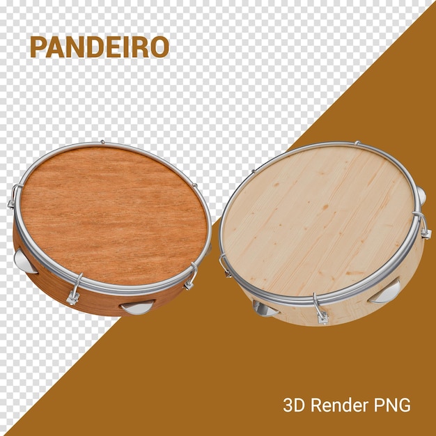 Pandeiro Brasileiro Instrumento del Carnaval 3D Render aislado samba composicao Instrumento de Carnaval
