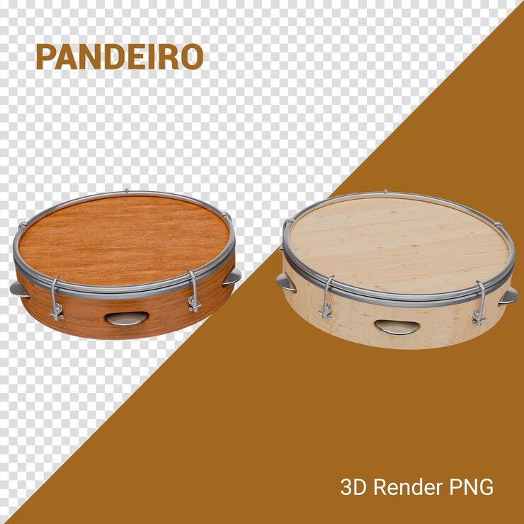 PSD pandeiro brasileiro instrumento carnaval 3d render isolado samba composicao instrumento de carnaval