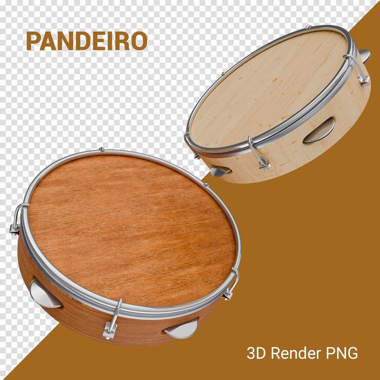 PSD pandeiro brasileiro instrumento carnaval 3d render isolado samba composicao instrumento de carnaval