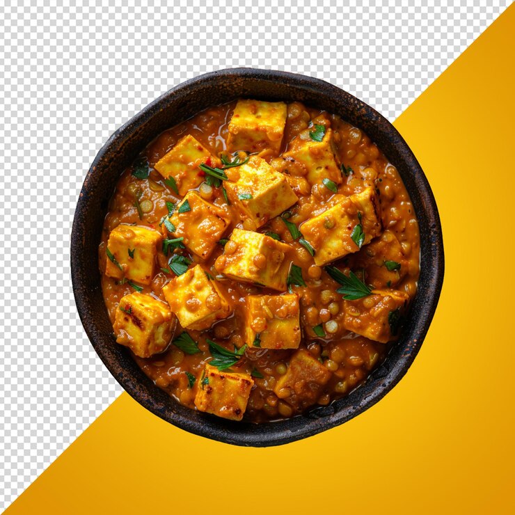 PSD el paneer dal fry es una combinación de queso cottage aislado sobre un fondo transparente