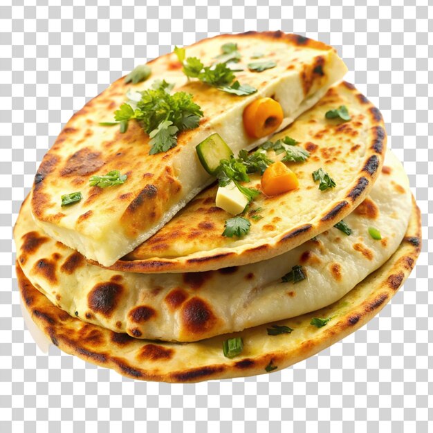 Paneer naan gefüllt mit indischem käse, isoliert auf durchsichtigem hintergrund