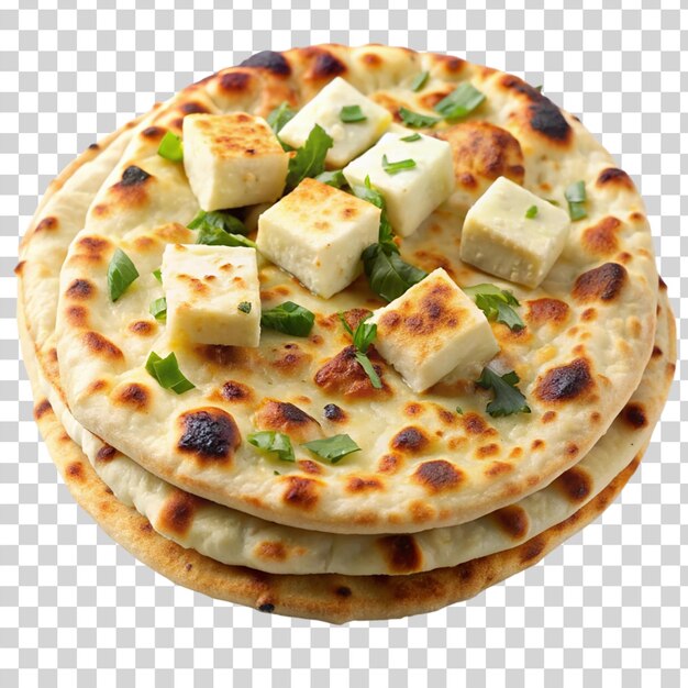 Paneer naan recheado com queijo indiano isolado em fundo transparente