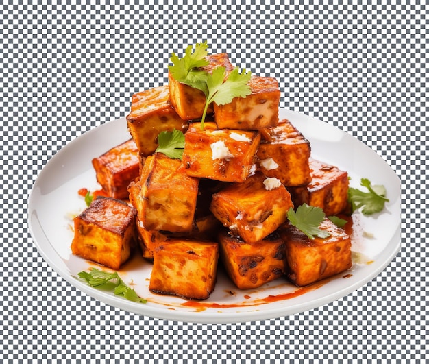 PSD paneer tikka grillé dans une plaque isolée sur un fond transparent