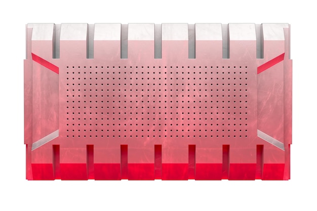 Panel de ciencia ficción metálico rojo perforado con textura renderizado en 3D