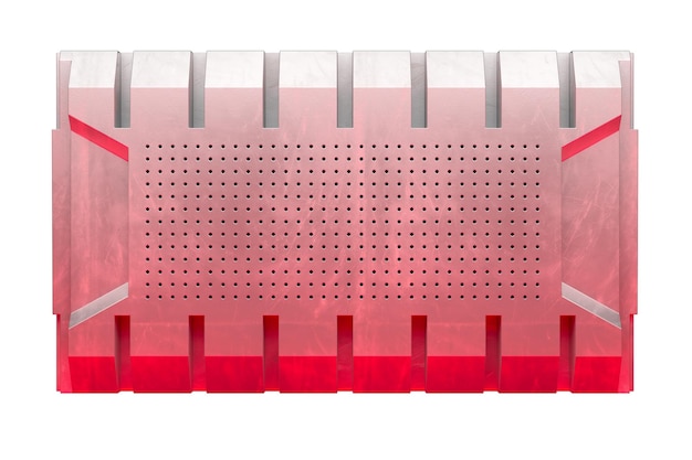 PSD panel de ciencia ficción metálico rojo perforado con textura renderizado en 3d