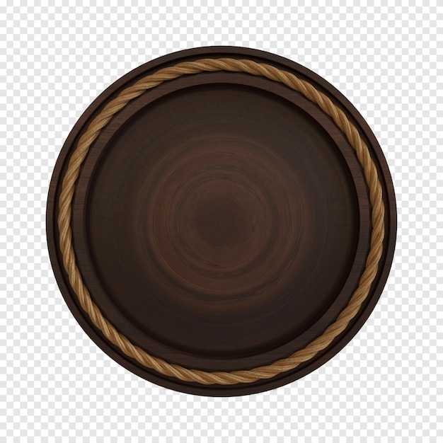Panel circular de madera oscura con cuerda