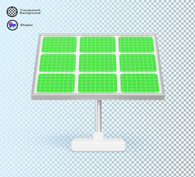 Panel solar 3D para la generación de energía alternativa a partir de la luz solar Módulo fotovoltaico aislado en fondo azul Equipo moderno de tecnología de energía renovable Icono de renderización de dibujos animados