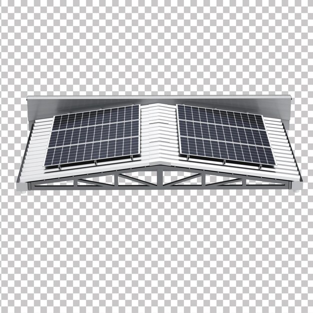 PSD panel solar en techo galvanizado 3d render concept de energía sostenible con fondo transparente