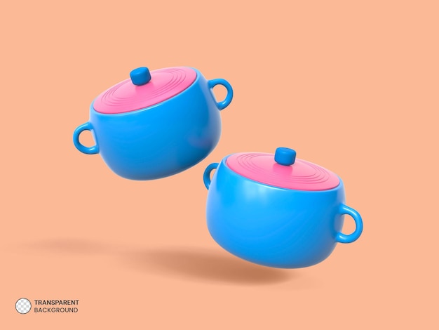 Panela ícone de utensílios de cozinha isolado renderização 3d ilustração