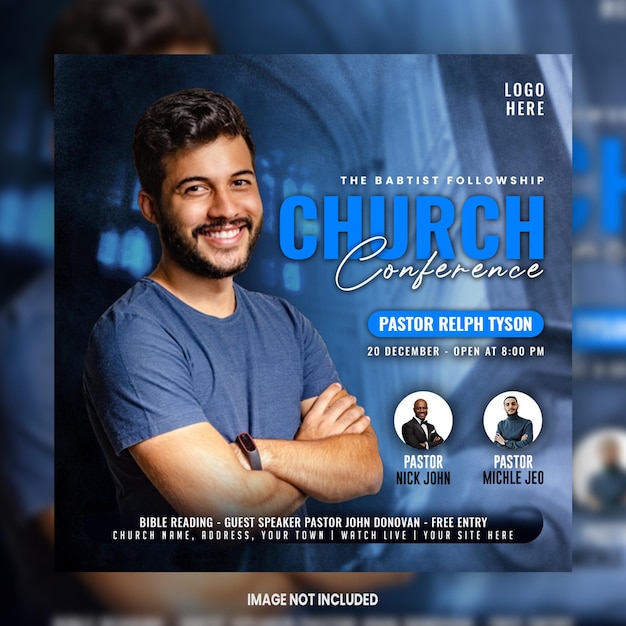 Panfleto de domingo de conferência da igreja e banner web