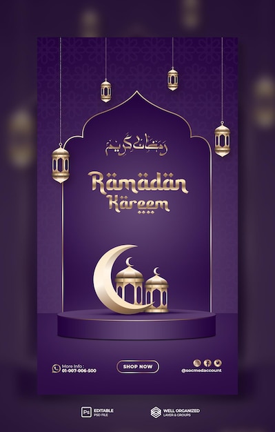 PSD panfleto de mídia social ramadan kareem e modelo de histórias do instagram