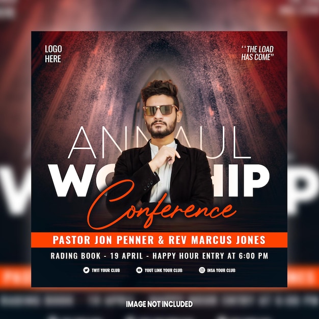 Panfleto de serviço de domingo de culto de conferência da igreja banner da web