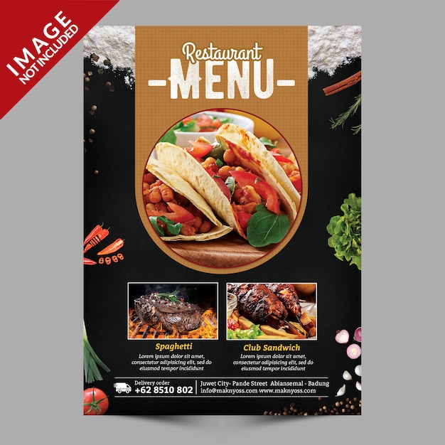 Panfleto do menu de comida
