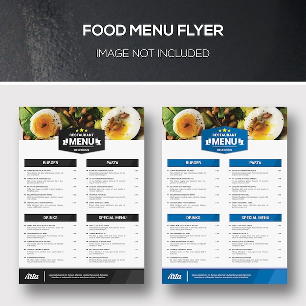 Panfleto do menu de comida